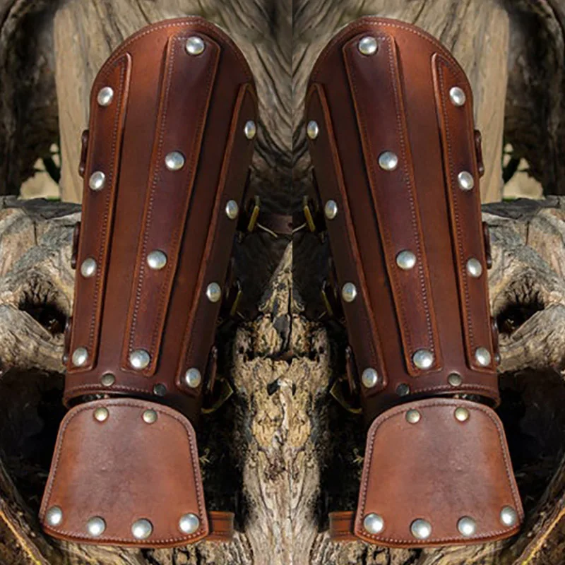 Medieval Warrior Samurai PU Leather Arm Guard Armor Bracer Viking Knight Tsushima Archer Cosplay Costume LARP Gloves Gauntlet