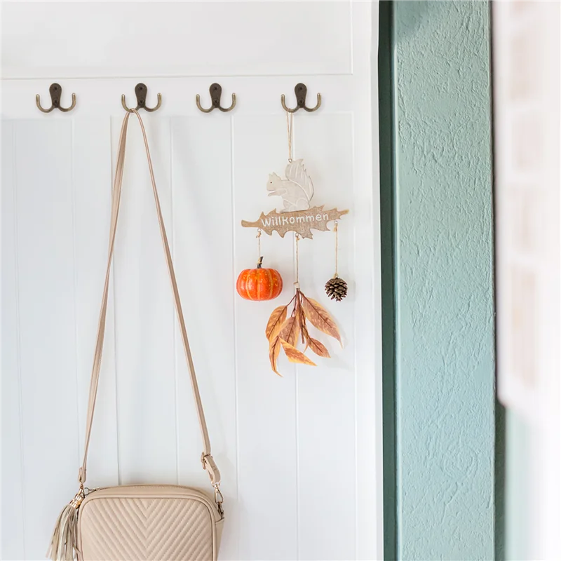 A43T 2 X Screw Hook Retro Metal Double Hook Metal Wall Mount Hanger Coat Antique Bronze For Hats