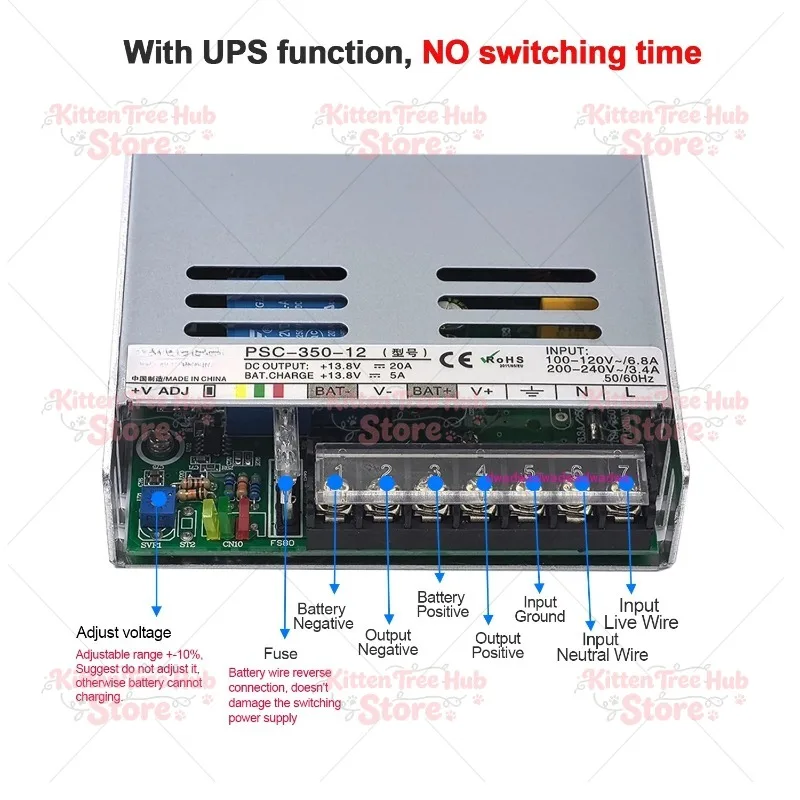 Suitable for New 350w 12/24v  universal AC UPS/Charge function monitor switching power supply input 110/220v battery charger ou