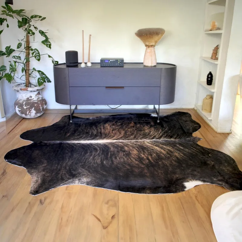 Rug - Natural Leather Hide for Living Room & Bedroom - Real Cowhide for Rustic Home Decor - Dark Brind