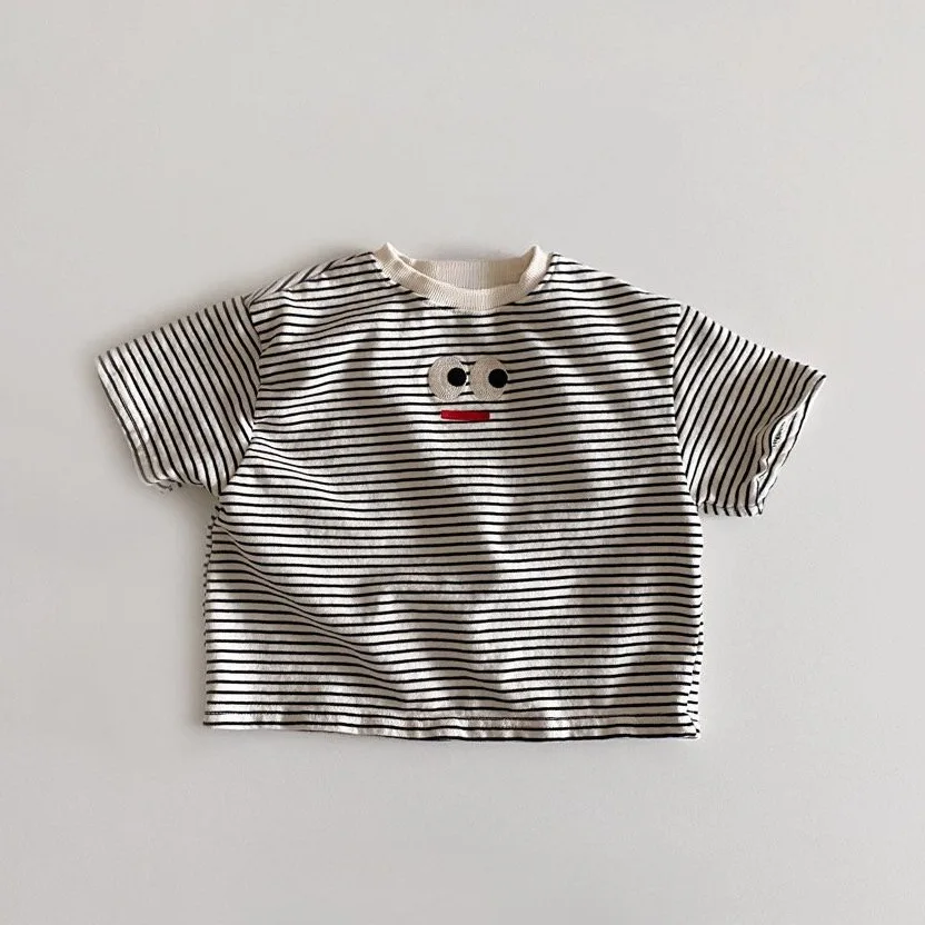 2026年夏新作ベビー半袖tシャツ刺繍大きな目男の子女の子tシャツ幼児用キュートトップス幼児用コットンtシャツ服