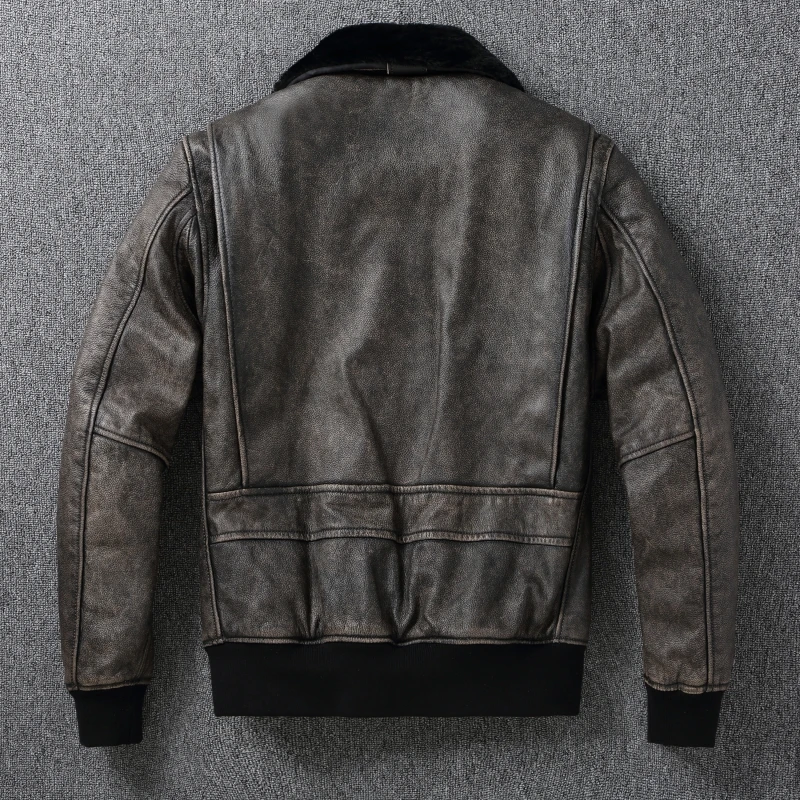 سترة بومبر G1 من جلد البقر الفاخر للرجال، سترة طيران كبيرة الحجم مبطنة بالقطن مع ياقة قابلة للطي #2