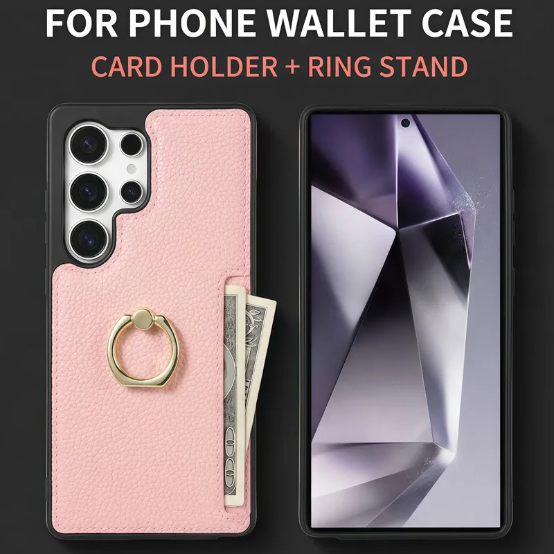 Luxury Leather 360 Finger Ring Bracket Case For Samsung Galaxy S25 S26 Ultra S21 S22 S23 S24 Plus Card Slots Kickstand Cover