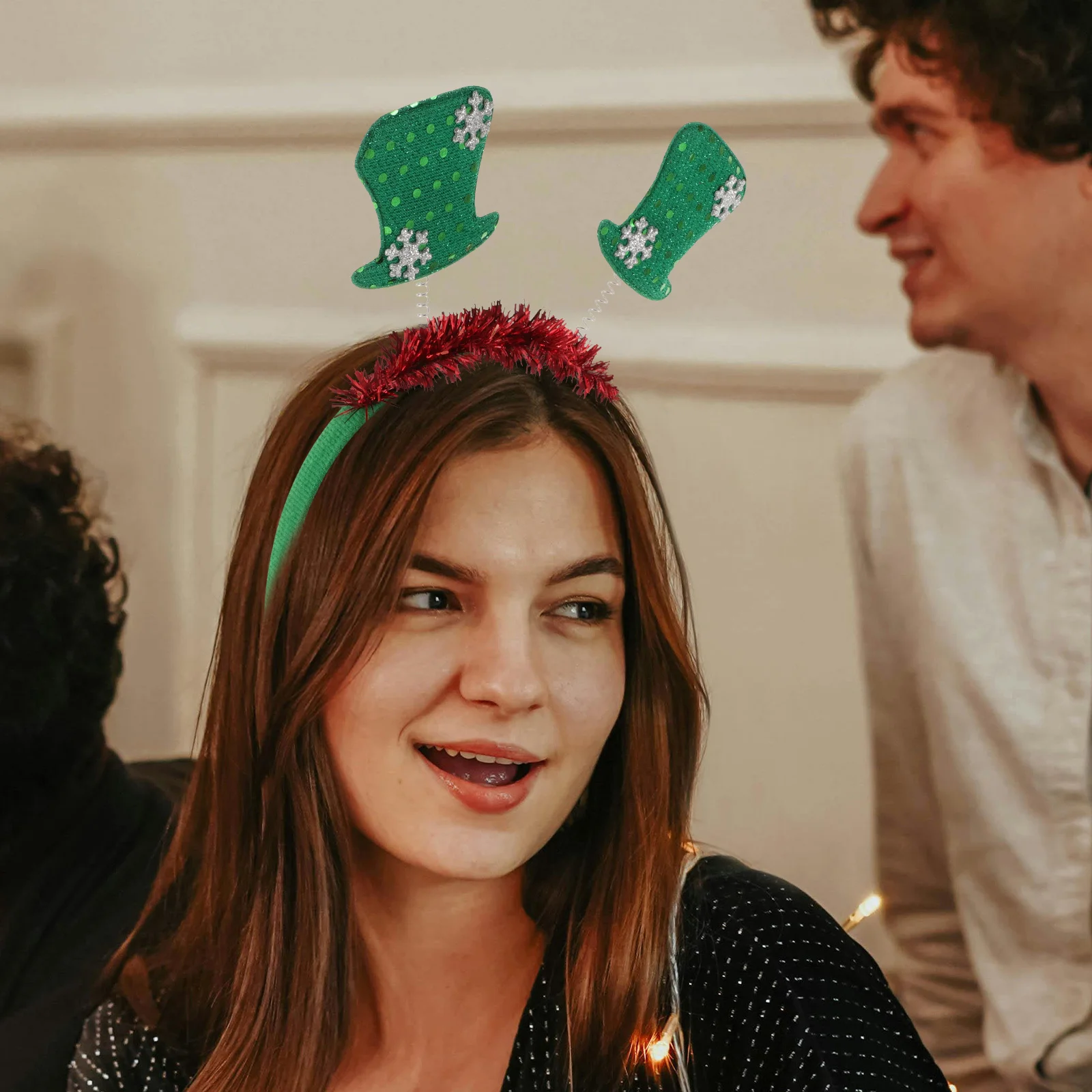 

Christmas Headband Hat Shape Crown for Holiday Hair Hoop Party Favors Winter Event Glitter Design Comfortable Elastic Fit