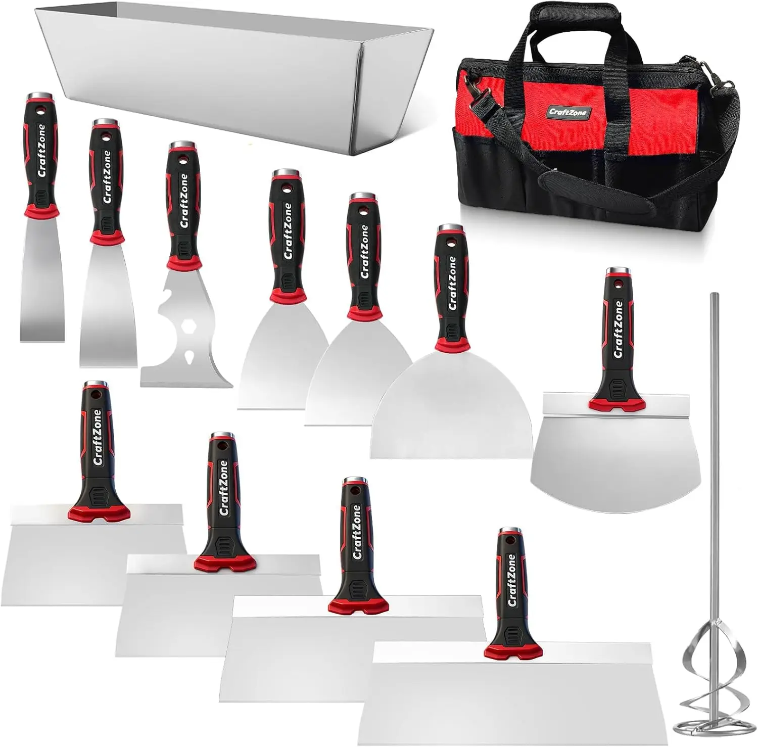 

14Pcs Drywall Knife Set with Tool Bag - Putty Knives, Taping Knives, Scraper & Mud Pan