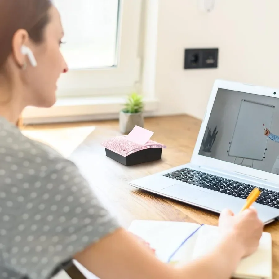 Rhinestone Self Stick Note Pad Holde 4 x 4 Inches Memo Sticky Dispenser Note Holder Sticky Dispenser for Office Home Desk Suppl