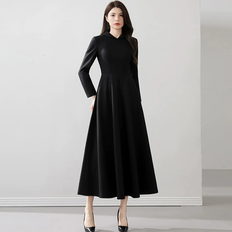 

Original Women's Long Sleeve Black Dress - 2025 Autumn Winter Elegant Slim Fit High-End Underdress, Fashionable Formal Evening
