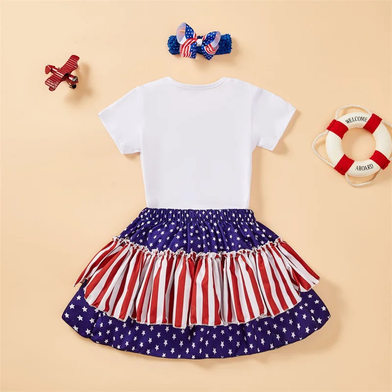 New Girls\' Festival Set Skirt 3 PCS Independence Day Festival Dress With Accessories Children\'s Clothing Set