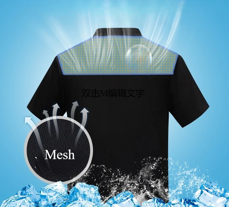 فندق المطبخ الطبخ معطف الصيف سترة الطاهي المئزر رئيس قصيرة الأكمام الشيف موحدة الرجال معطف الشيف الأسود شعار مطعم الملابس