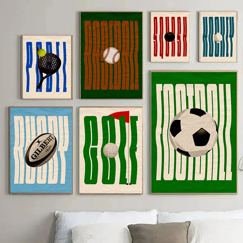 Frameless Sport Minimalist Ball Poster Football Basketball Baseball Wall Art Canvas Painting Pictures Kids Room Decor Teen Room