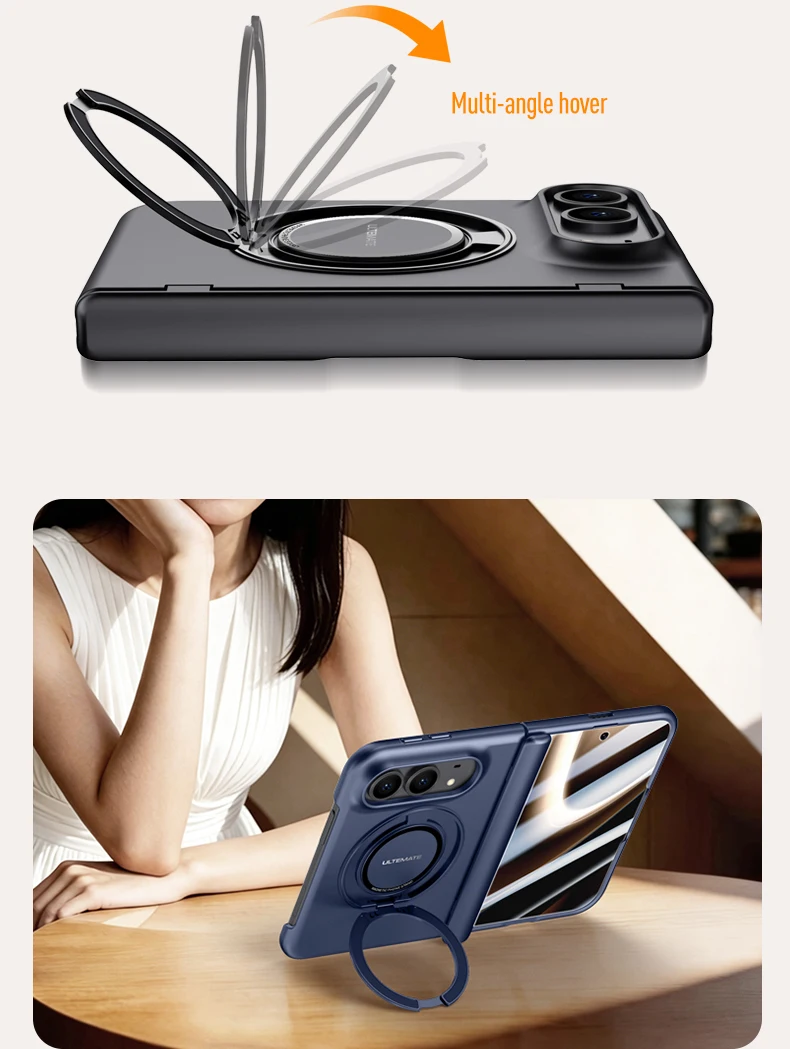 Luxury 360 Rotating Magnetic Stand Hand Strap Case for iPhone Duo 18 Duo Fold Wide Shockproof for Magsafe Film-Integrated Cover