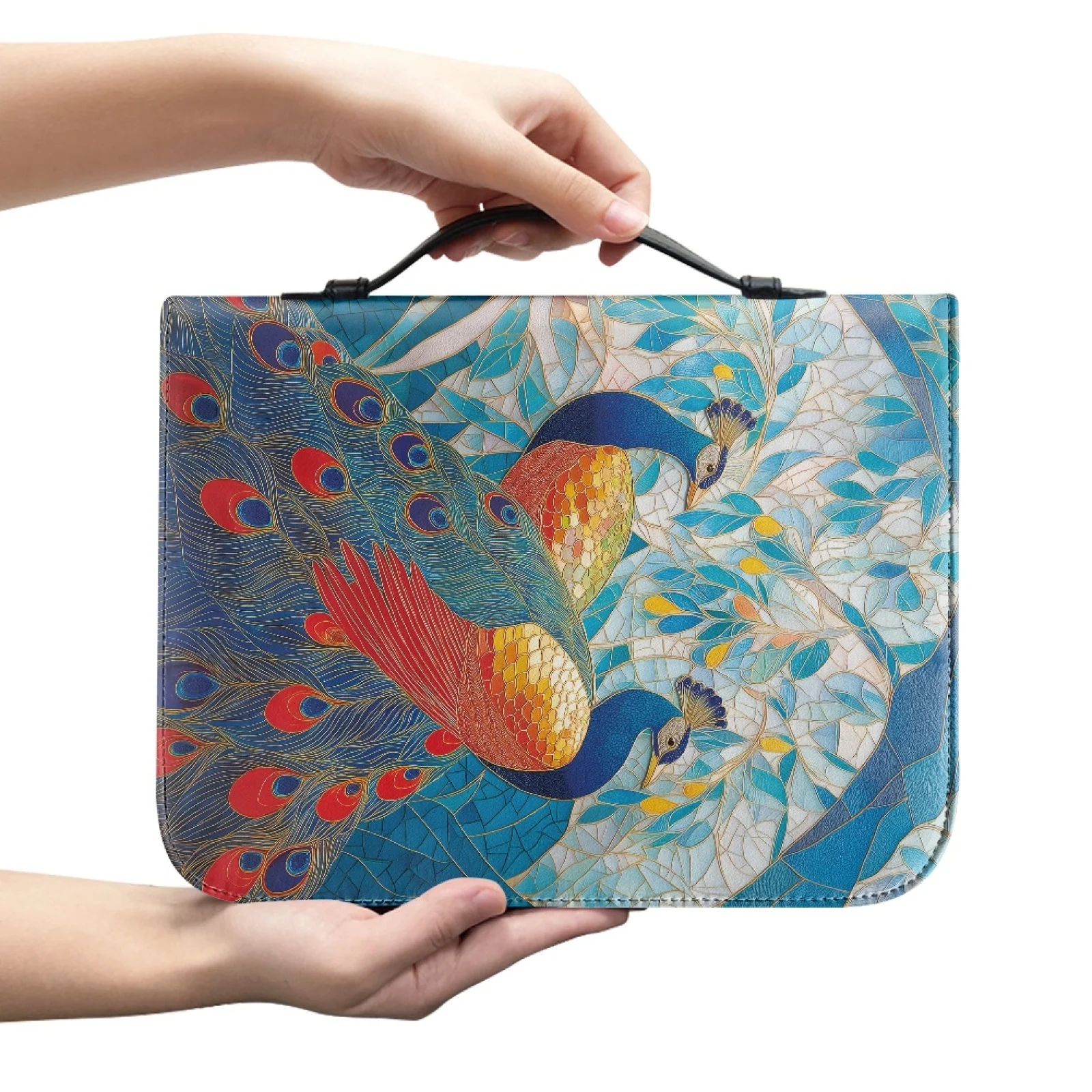 PENSTROLL Stained Glass Peacock 2026 Collection Bible Covers for Men Portable Carrying Book Bible Case