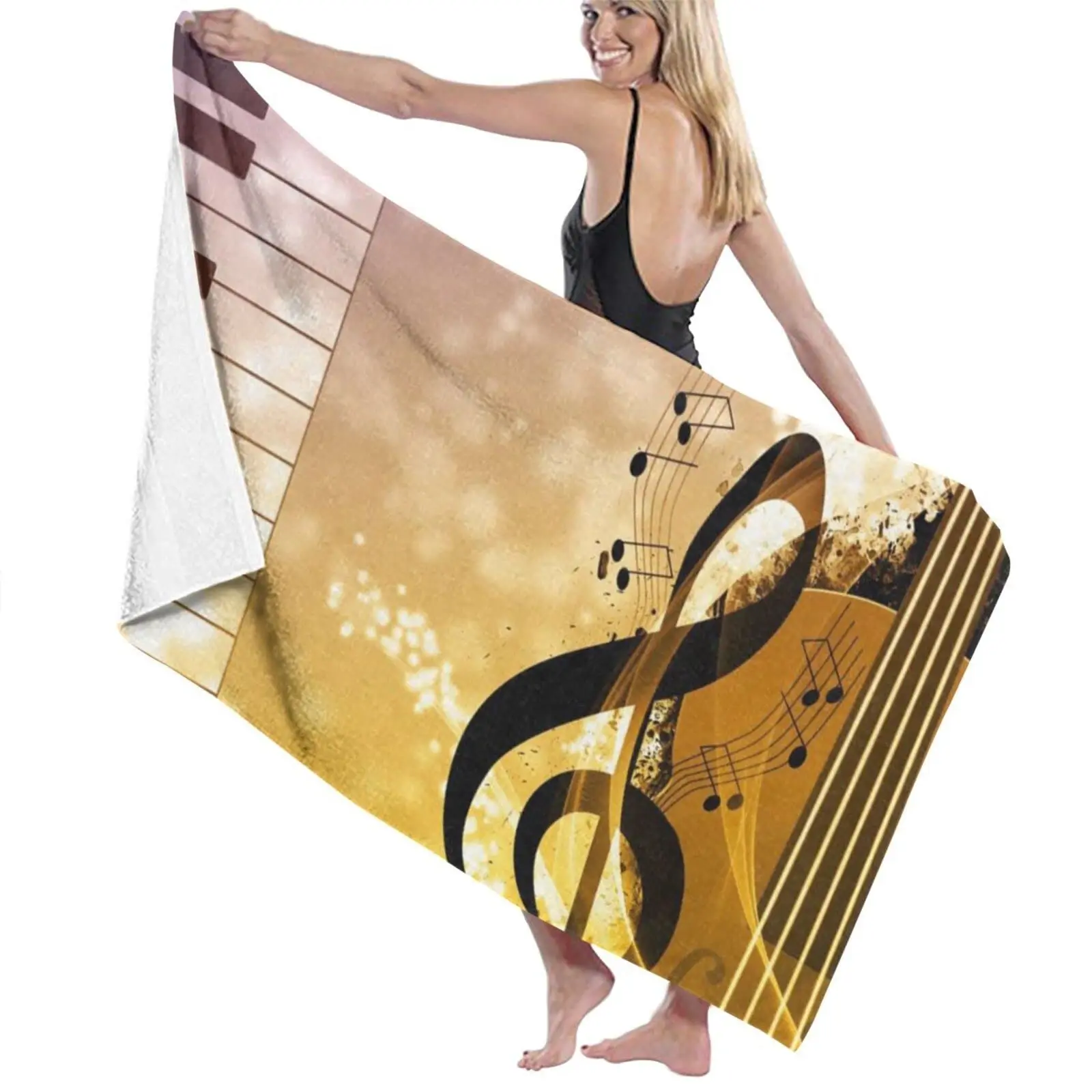 Women Men Soft Swimming Beach Towels Music Note Piano Pattern Printing Quick Dry Travel Sport Gym Yoga Blanket Absorbent Towel