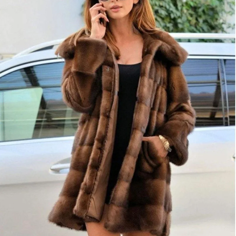 High Quality Fur Coat Hooded Hood Women Fur Coat 2025 New Winter Thick Temperament Imitating Mink Fur Leisure Women Fur Coat 625