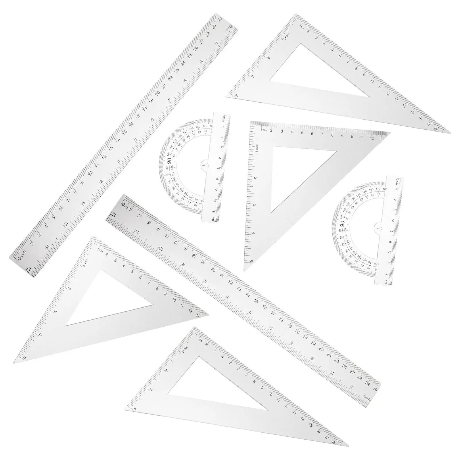 2Sets Compact Triangle Ruler Set Plastic Measuring Ruler Drafting Tool for School Stationery Architecture Engineering Art Design