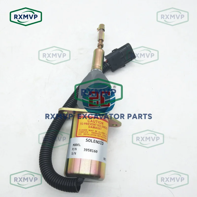 3958160 SA-4978-12 12V Stop Solenoid Valve Fits Excavator Cummins Diesel Engine Parts Black Plug