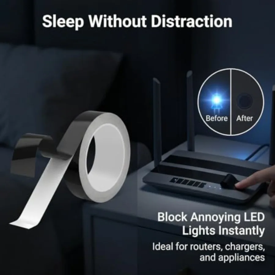 Blackout Tape 100% Full Black Out Masking Tape, Light Blocking Sticker for Electronics, Cover LED Indicator, Shielding Glare, W