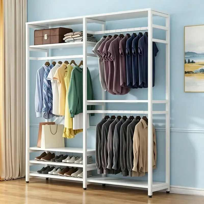 Floor to Ceiling Coat Rack Bedroom Open Wardrobe Dust Proof Cloakroom Storage Hanger for Dormitory Combination Clothes
