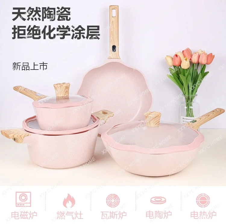 Ceramic Pot Set Full Set Non-Stick Pan Kitchen Flat Bottom Wok Frying Pan Soup Pot