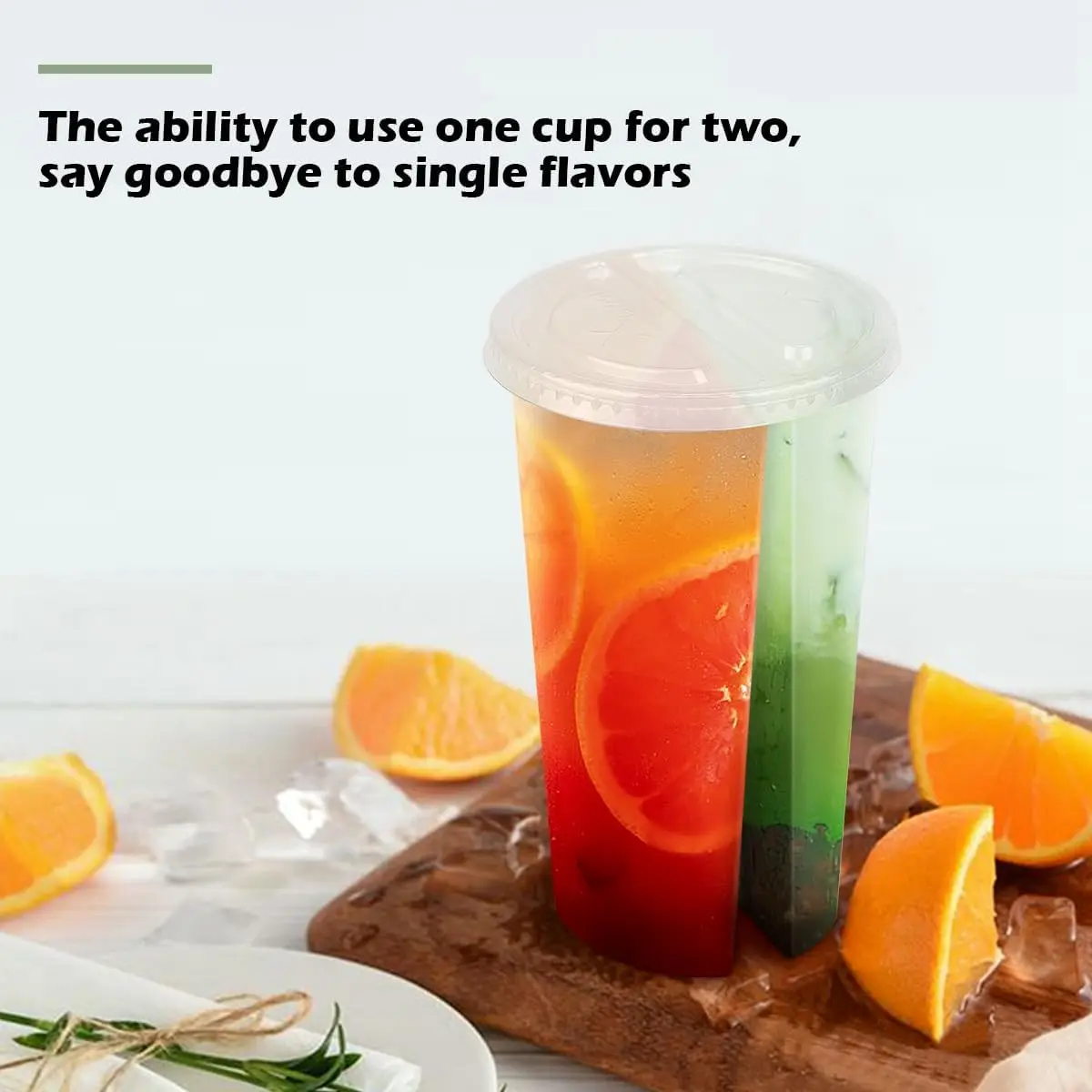 20PCS Plastic Drink Cups, Clear Double Thicken Cup with Lids, Couple Sharing Hot and Cold Drink Cup , 700ml
