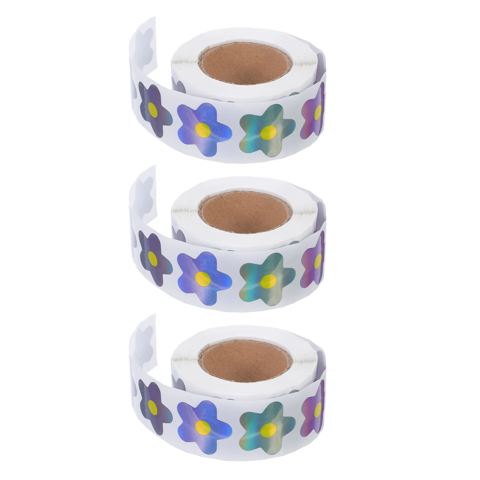 3 Rolls Classroom Reward Stickers Motivational Waterproof Holographic Flower Stickers Cute Student Sticker Party Planner