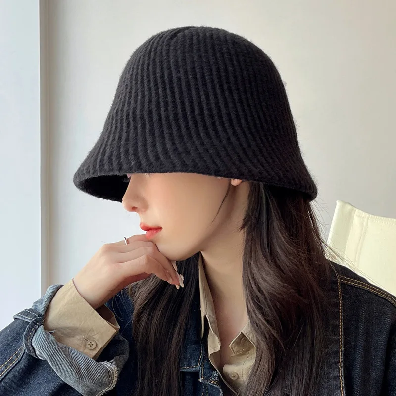 

Knitted Beanie Cap Party Cool Bucket Yarn Fisherman Hat women's Autumn Winter Warm Basin Hat Fashion all-matching Face Small