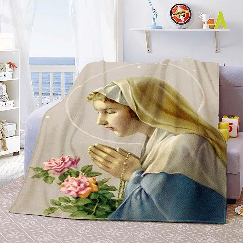 Virgin Mary Religion Christ Blanket Lightweight Bedding Super Soft Worm Flannel Blanket for Bed Living Room Sofa Sofa  Adult