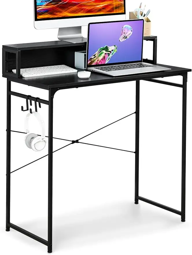 

32inch Computer Desk with Shelf Study Writing Home Office Desk with Monitor Stand Vanity Table Mini Laptop Desk with Hook