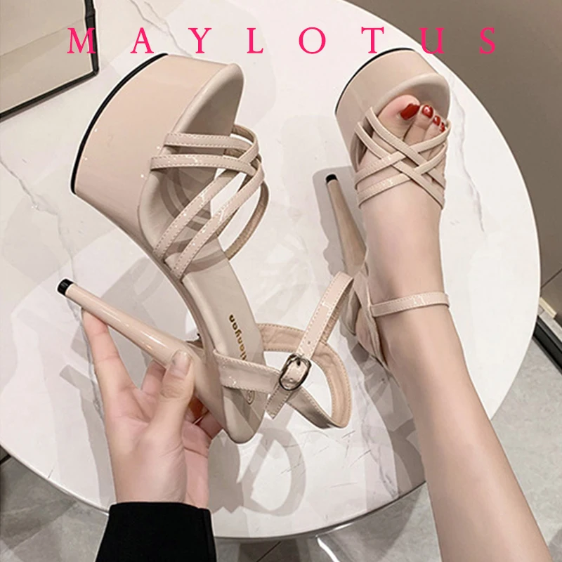 2025 Summer Cross-Strap Stripper Heels Open Toe Platform Sandals Girls Shoe for Party Club Women Sexy Show Sandals High Heels