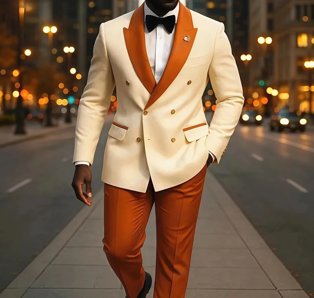 

Orange Men's Suit 2 Pieces Notched Lapel Satin Groom Suit for Wedding Set Tailored Party Suit XS-5XL