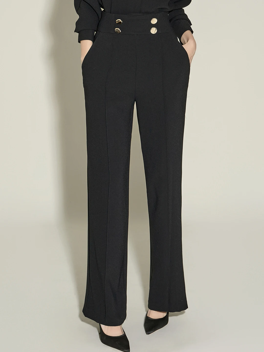 

Smart Queen High Waist Straight Leg Pants Button Decorated Versatile Long Pants Women's Commute Sle Faionable Trousers