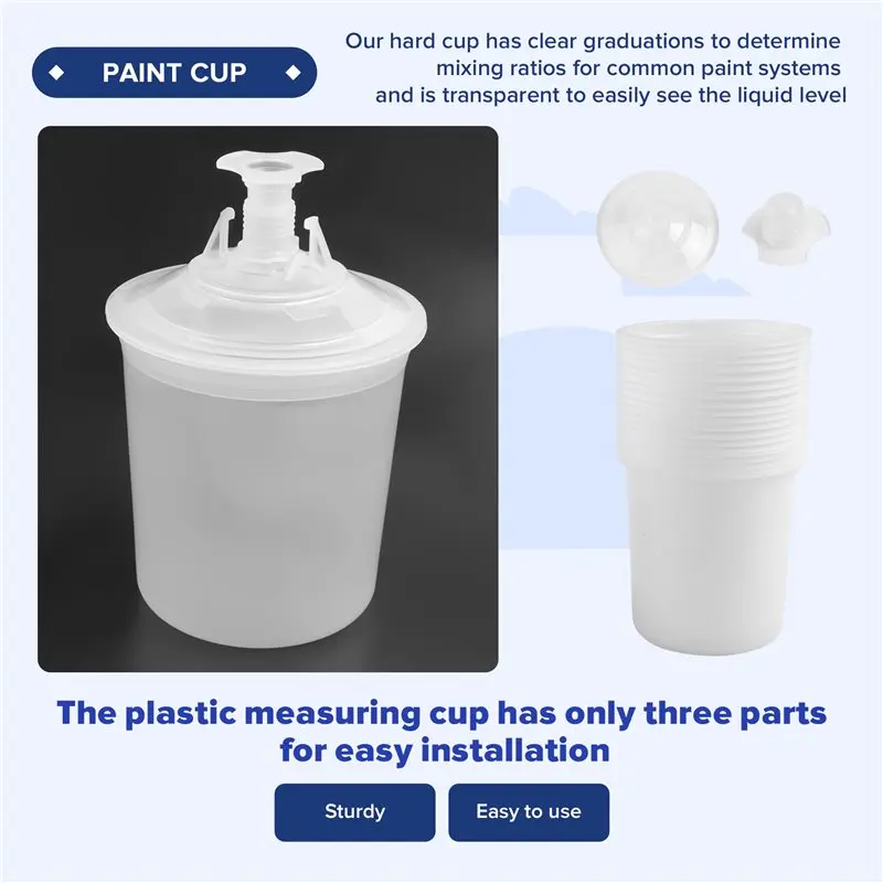 A27F-Paint Sprayer Mixing Guncup Liners And Lid System For Automotive Paintgun, 20 Pack Paint Cups 20 Ounce (600Ml) Kit