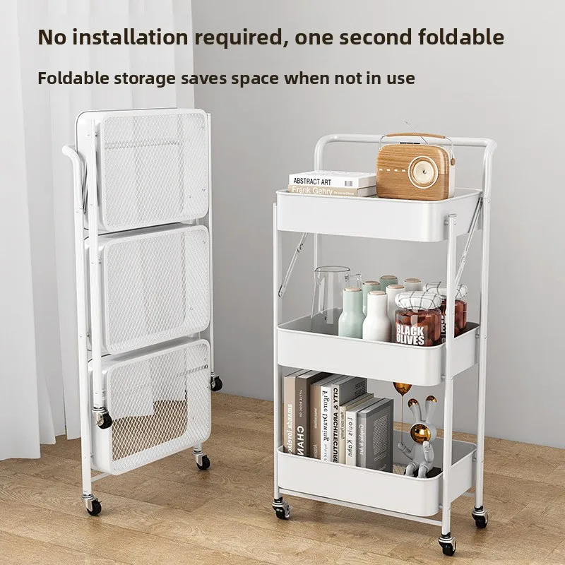 Foldable installation-free all-carbon steel beauty salon trolley rack