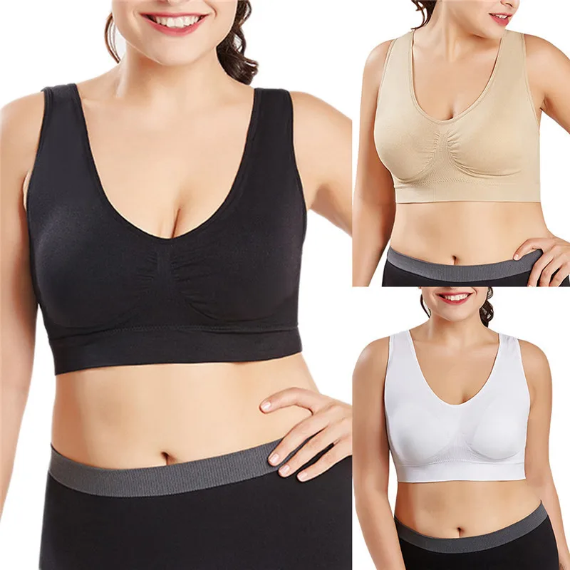 Women Bra Tops Plus Size S-4XL Ladies Sports Yoga Tops Underwear Padded Fitness Running Vest Wire Free Brassiere S-4XL