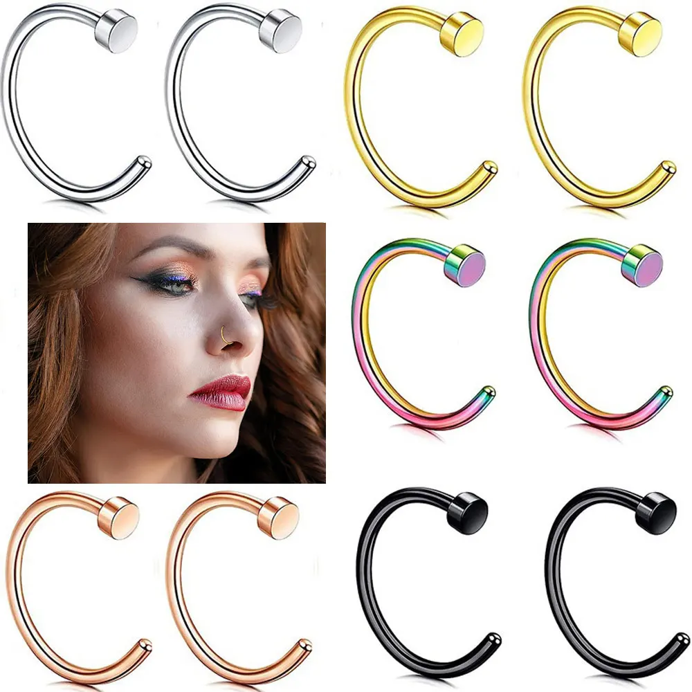 

1-5Pcs Stainless Steel Fake Nose Rings Lip Rings Clip On Non Piercing Faux Nose Clip for Women Men Fake Piercing Jewelry
