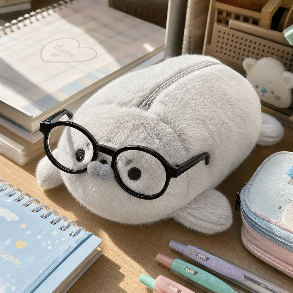 Large Capacity Little Seal Pencil Case Animal Simulation Texture Seal Pen Pouch Exquisite Material Stationery Storage Bag