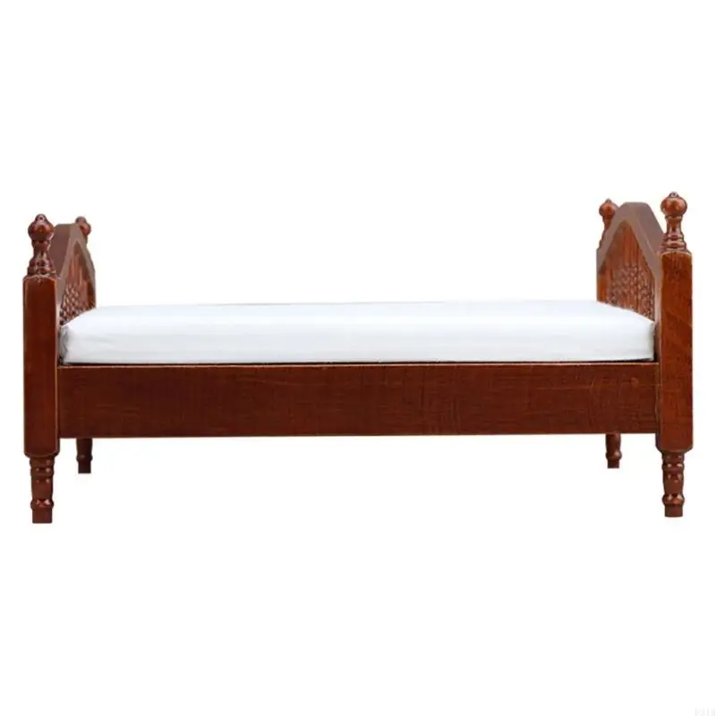 Doll House Bed With Fabric Bedding European Styles Double Bed Model Figurine P31B