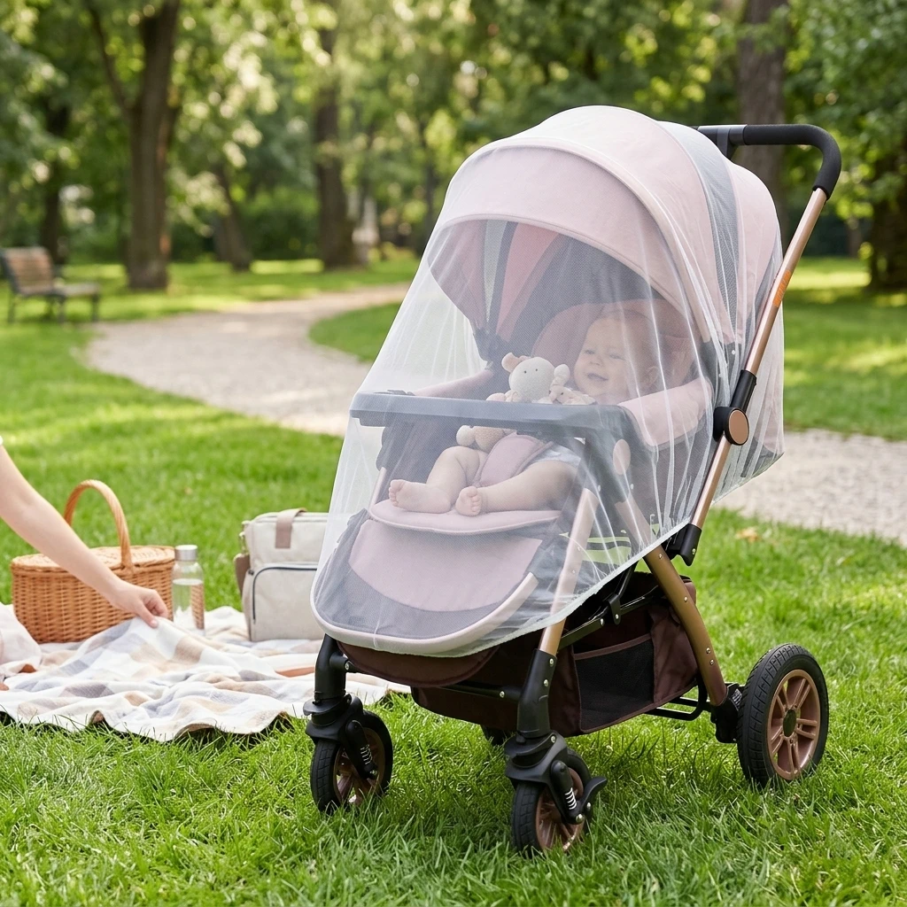 Stroller Mosquito Net Full Coverage High Density Mesh Breathable Infant Pushchair Anti Mosquito Cover Universal Fit for Outdoor