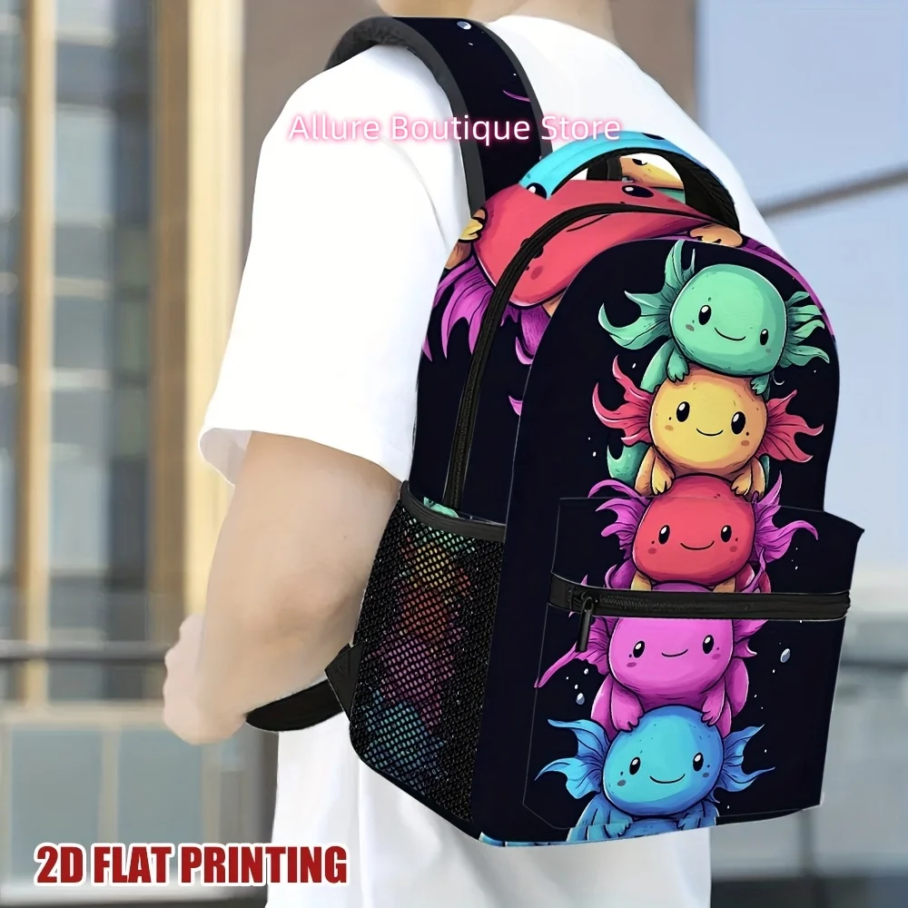 1pc Colorful Axolotls Backpack, comfortable strap design, ideal for daily work and holiday travel, for Teenager