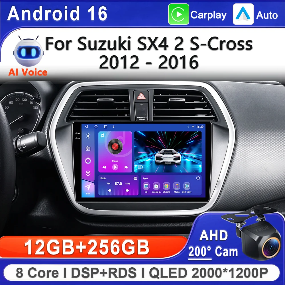 For Suzuki SX4 2 S-Cross 2012 - 2016 Android 16 Car Multimedia Player GPS Navigation Touchscreen Radio with Wireless Carplay HDR
