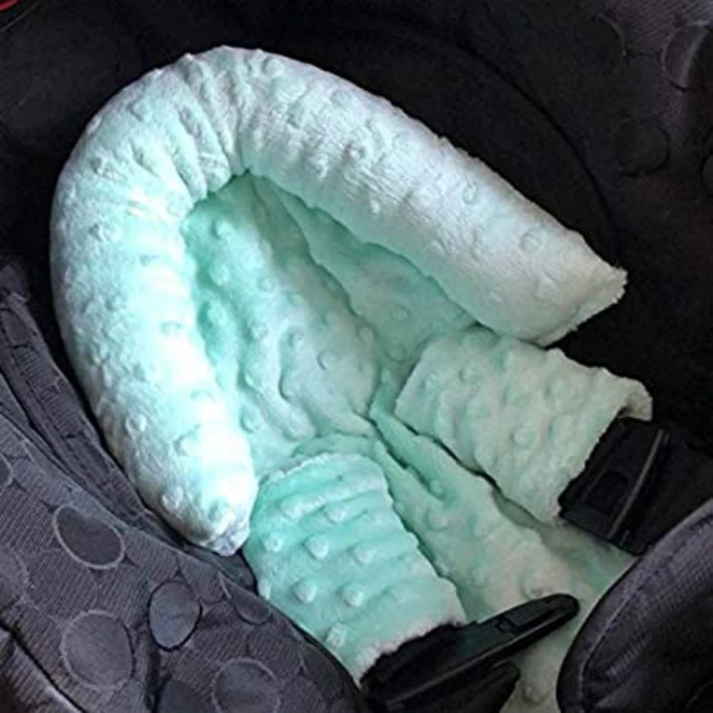 Child Pillow With Safety Strap Cover Baby Headrest Soft Bubble Fleece Stroller Seat Cushion Baby Head Protection Travel Pillow