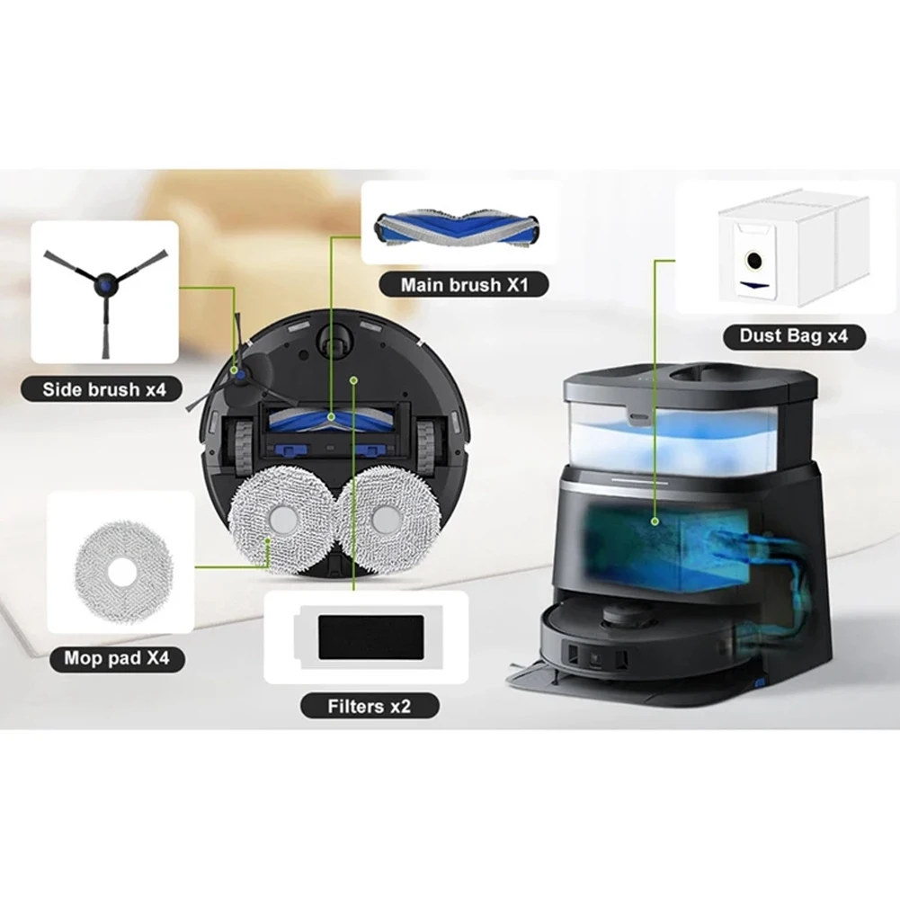 Replacement Kit with 15 Essential Accessories for Ecovacs For Deebot T30 Pro & For Omni Vacuum Cleaner Maintenance