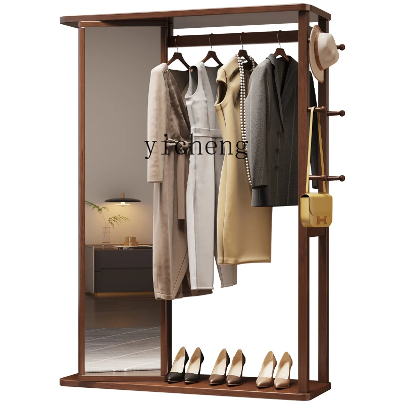 

XL solid wood hanger, full-length mirror integrated floor bedroom simple coat rack rotation