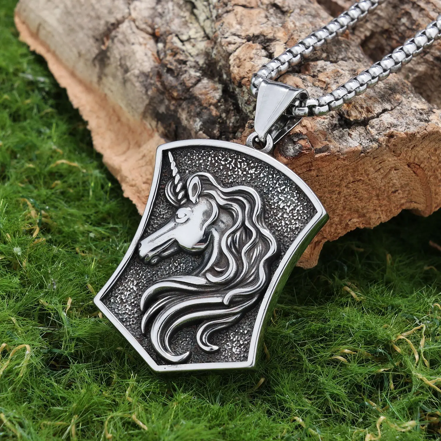 Unicorn Shield Oxidized Viking Slav Round Plate Pendant DIY Jewelry Gawu Box Accessories Pendant Necklace