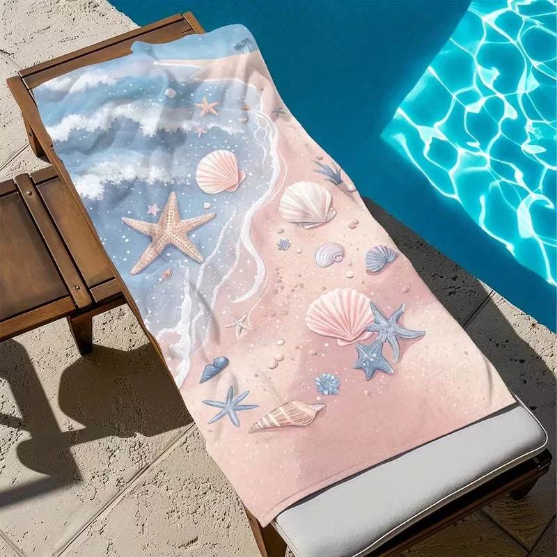 Pastel Pink Seaside Starfish Seashell Beach Towel Soft Ocean Shore Print Towel Sun Lounger Cover Beach Pool Spa Coastal Use