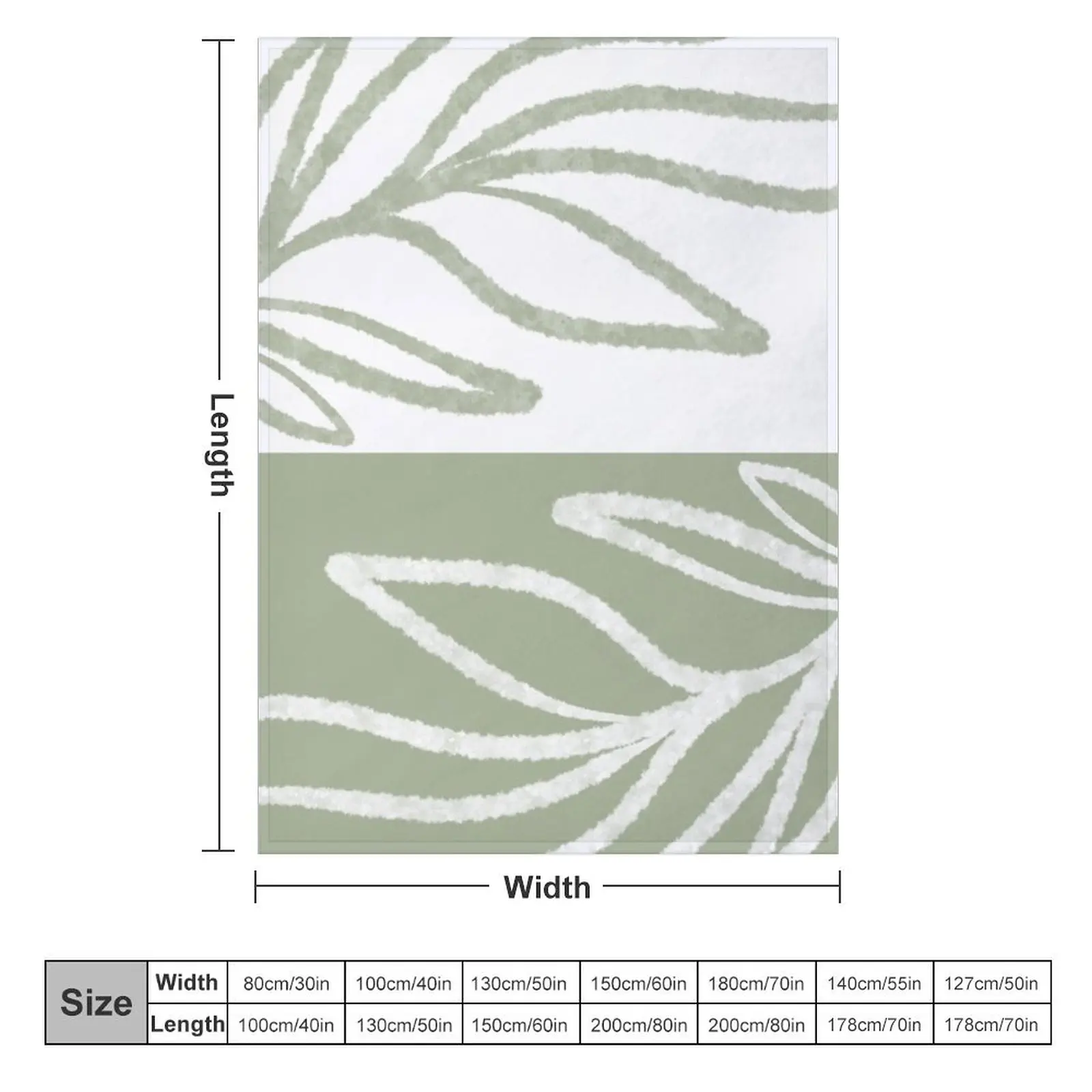 Laurel Leaves in Balance - Minimalist Boho Botanical Illustration in Sage Green and White Throw Blanket Custom Blankets