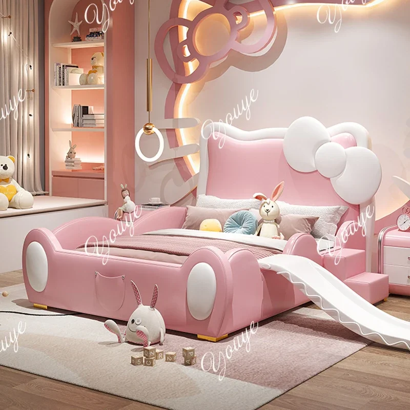 XM 150X200cm Frame Full Double Bed Complete Bedroom Furniture Modern Childrens Cartoon Girl Princ Ess Bed Pink Queen Size Bed H