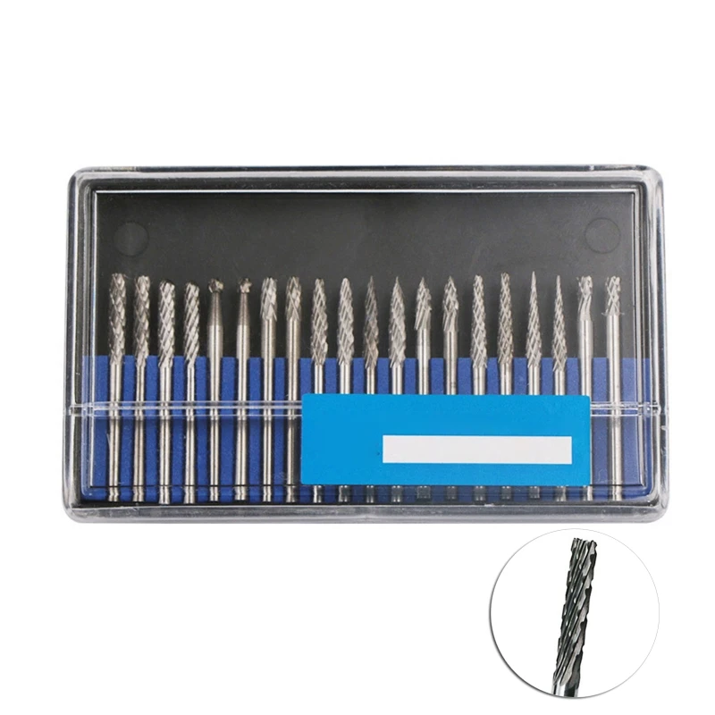 20 Pcs 3mm 1/8'' Shank Rotary File Set Bits for Factory