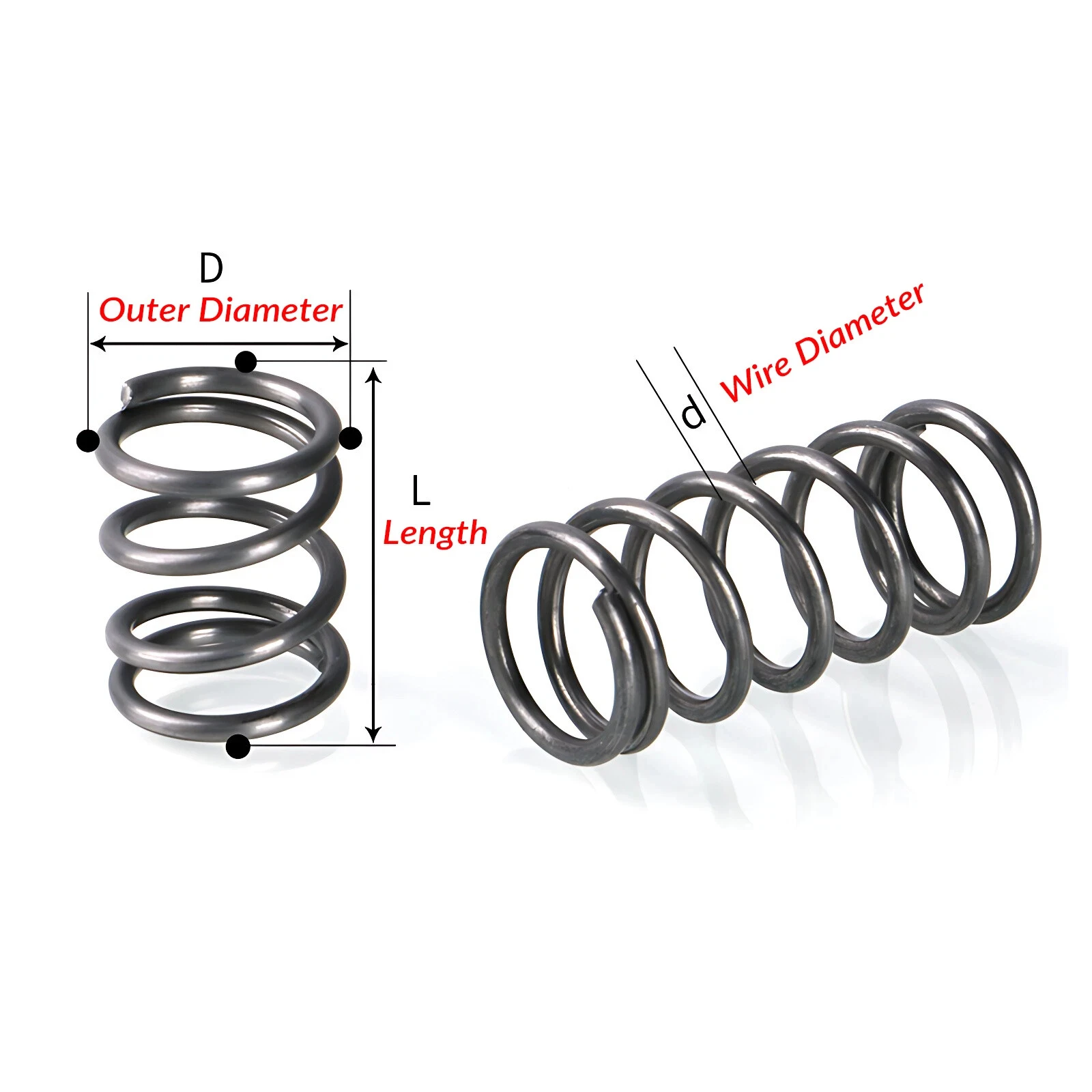10Pcs Compression Spring 1.5mm Wire Diameter 10mm-100mm Length Spring Steel Pressure Small OD 8mm-12mm