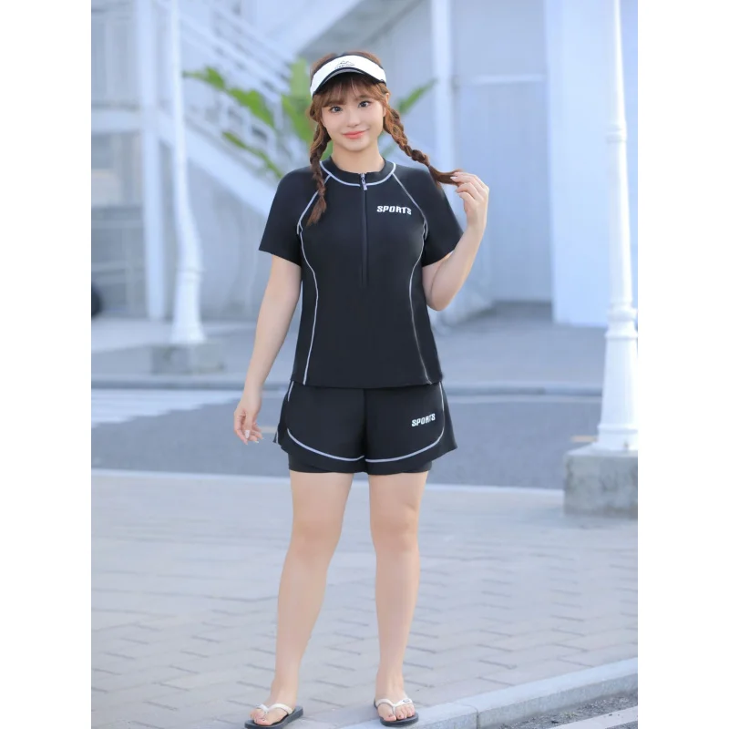 Minsu Plus Size Swimsuit for Women Summer 2025 New Cover-Up Slimming Conservative Boxer Briefs Two-Piece Student Fat MM Plus Siz